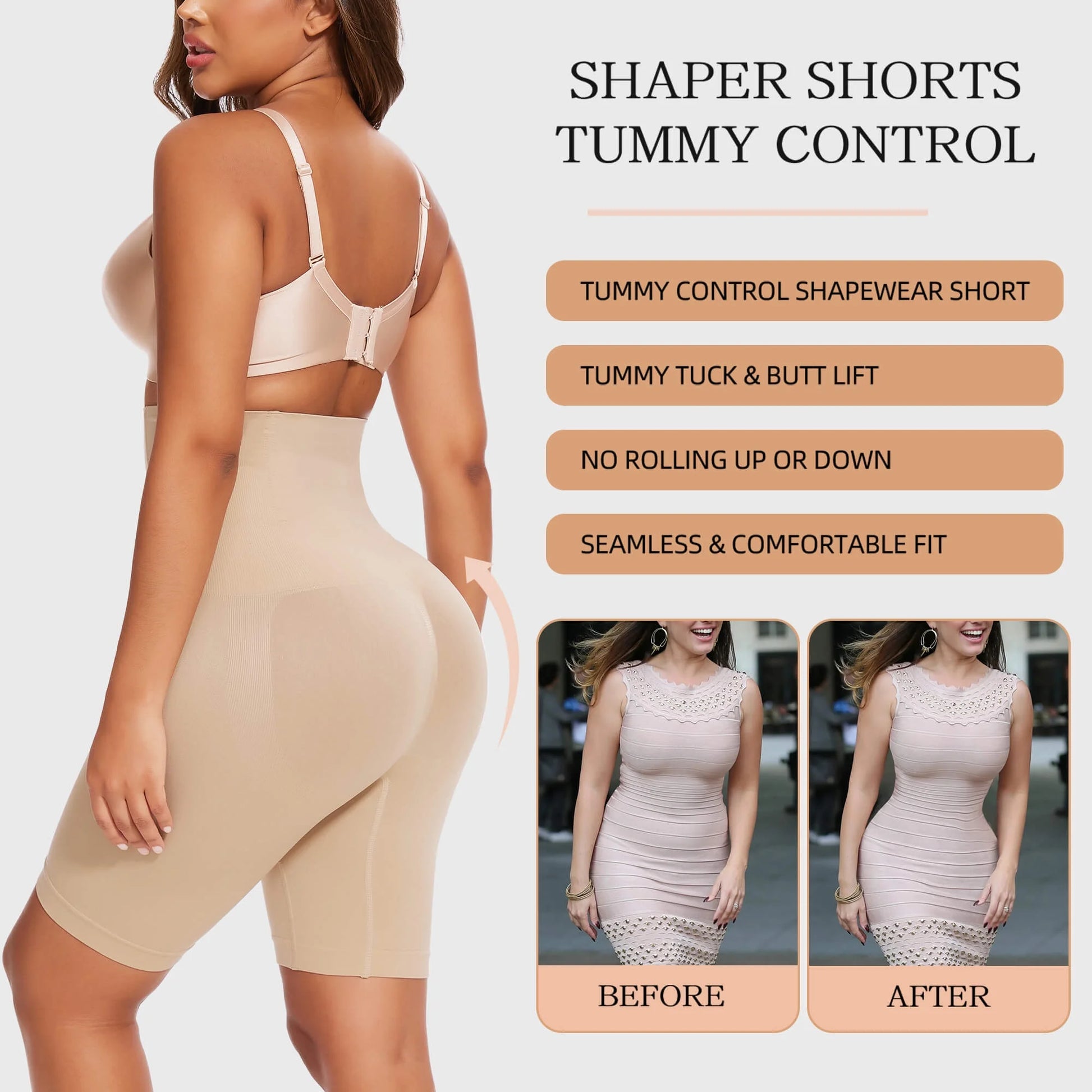 2 Packs Tummy Control Shapewear Shorts Faja Body Shaper for Women High-Waisted Thigh Slimming